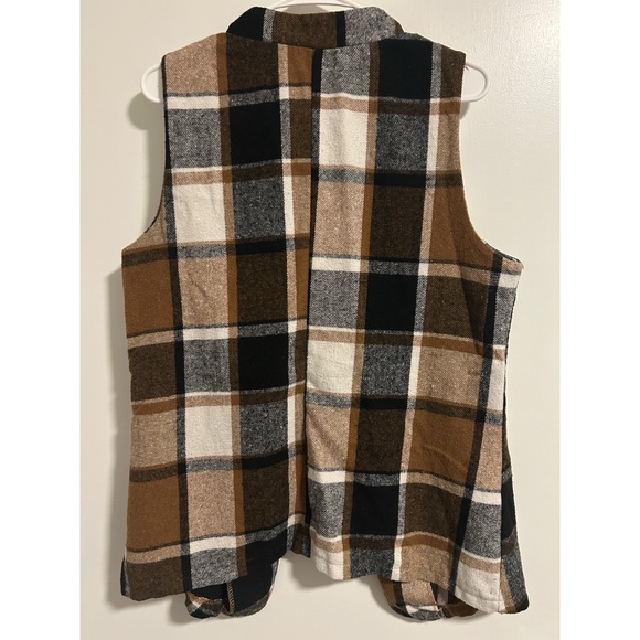SHEIN Plaid Open Front Cardigan - Black, White, Brown - Picture 3 of 5